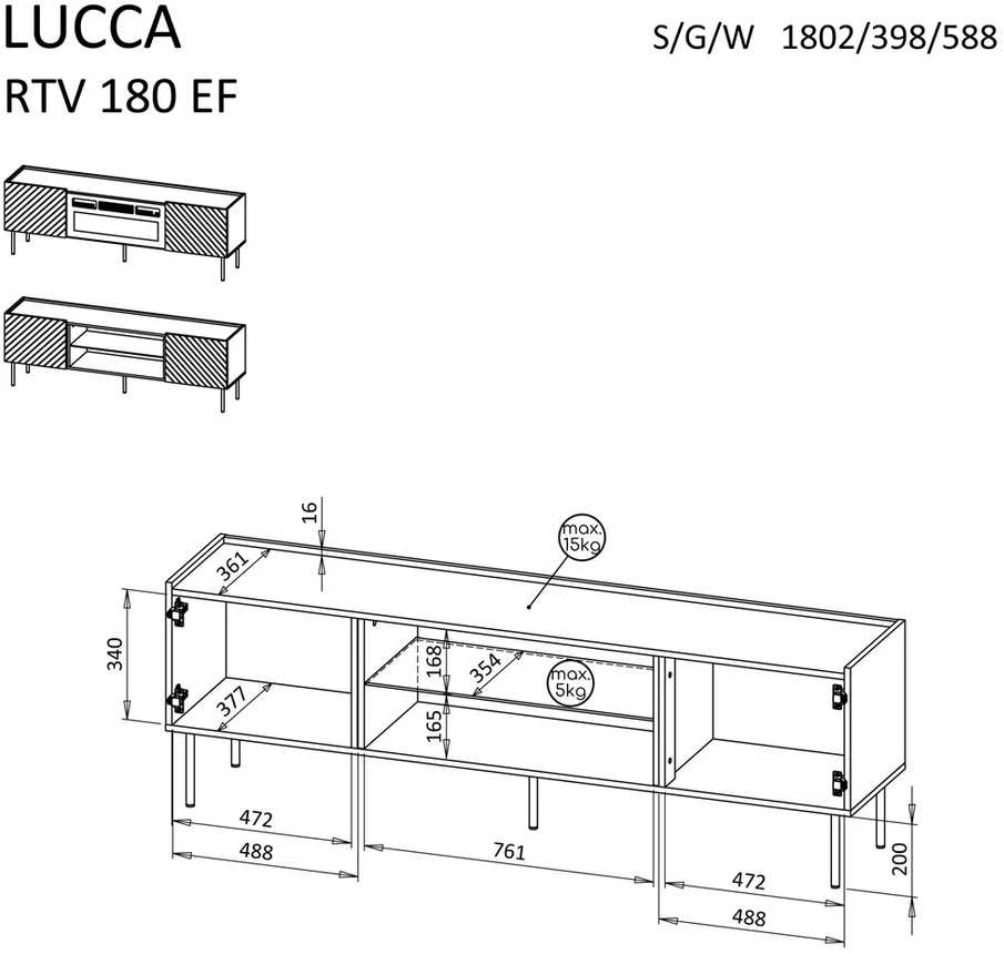 Laikiklis Cama Meble Cama LUCCA TV cabinet 180x40x59 baltas + juodas fireplace