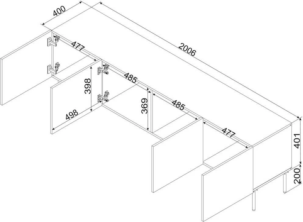 Laikiklis Cama Meble Cama RTV cabinet ISLA 200x40x60 mat juodas