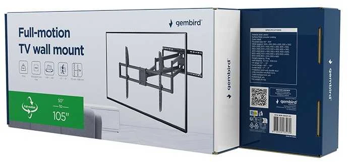 „Gembird WM-105ST-01“ televizoriaus sieninis laikiklis su pilno judesio funkcija, 50–105 colių, juodas