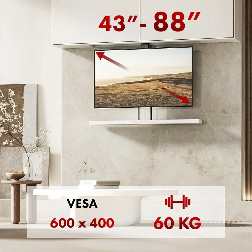 „Maclean“ elektrinis lubinis/grindinis laikiklis, ištraukiamas, 43''-88'', VESA 600x400, maks. 60 kg, 100-240V AC, 50/60Hz