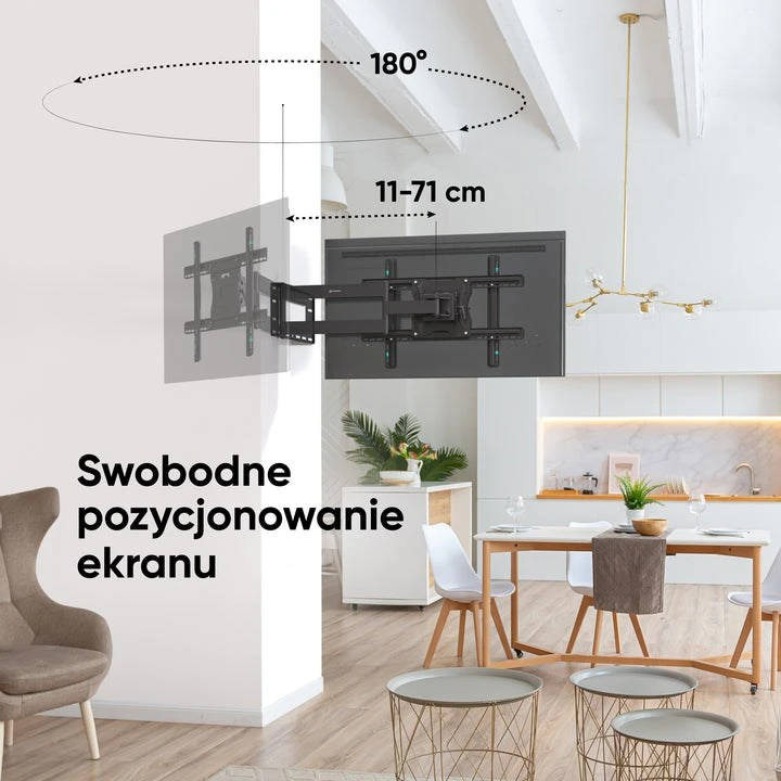 ONKRON pakreipiamas ir pasukamas televizoriaus laikiklis 40"-75" televizoriams, maks. 68 kg, juodas