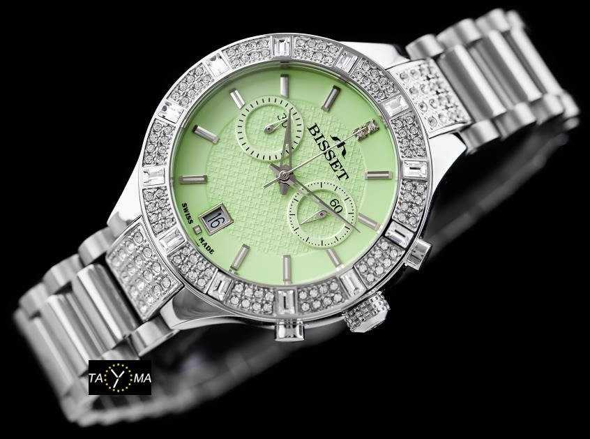 Laikrodis BISSET BSBE18 WOMEN'S WATCH - sidabrinis/žalias (zb547a)