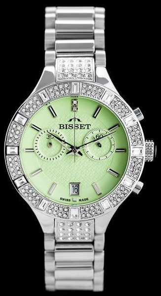 Laikrodis BISSET BSBE18 WOMEN'S WATCH - sidabrinis/žalias (zb547a)