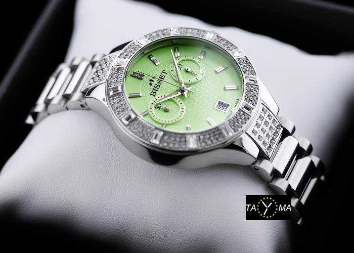 Laikrodis BISSET BSBE18 WOMEN'S WATCH - sidabrinis/žalias (zb547a)