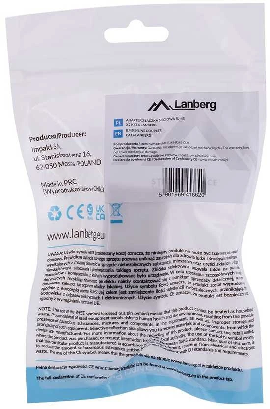 Inline LANBERG AD-RJ45-RJ45-OU6 RJ45 linijinė jungtis 6 kat.