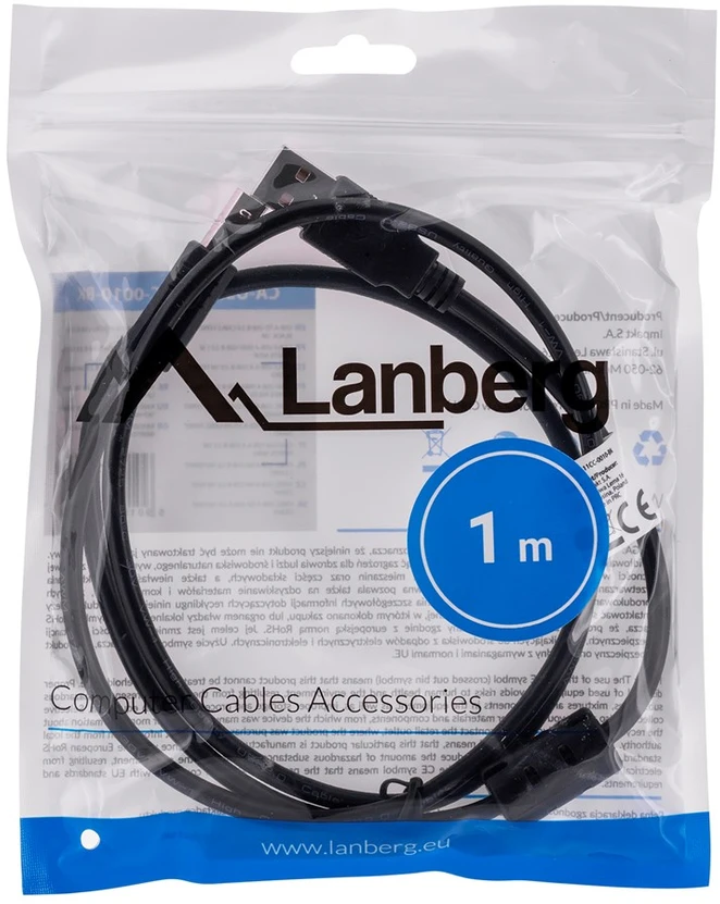LANBERG USB-A M USB-B M 2.0 laidas 1.0m juodas feritas