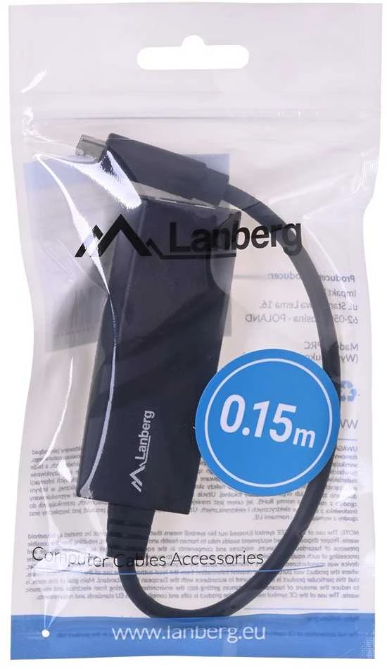 LANBERG NC-1000-02 Adapteris Lan Card USB Typ-C 3.1 – RJ45 1GB ant kabelio