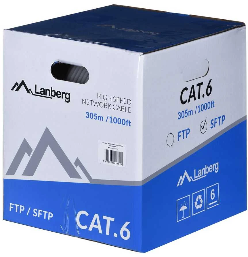 LANBERG LCS6-11CU-0305-S SFTP vijos kabelis CU kat. 6 305m pilka
