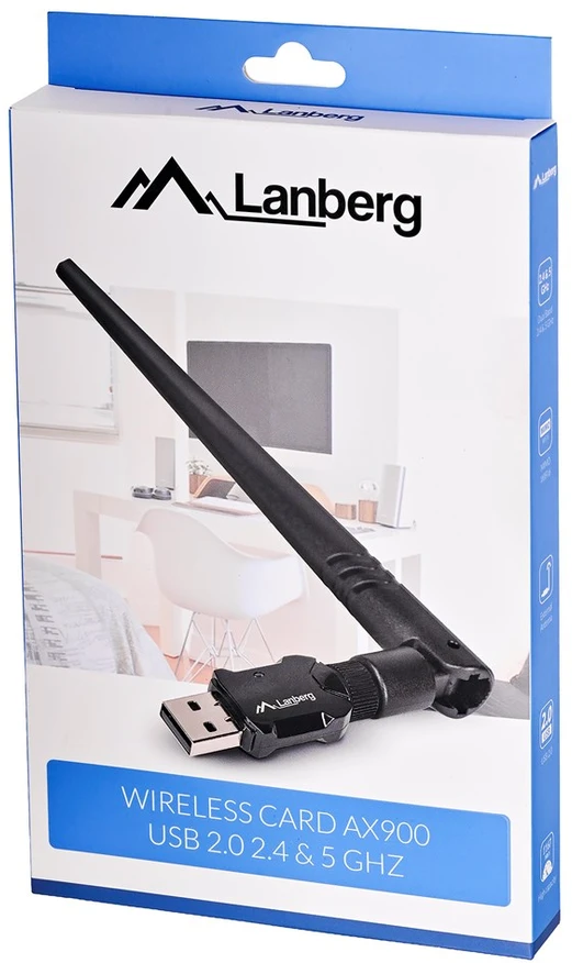 Maršrutizatorius Lanberg USB adapteris belaidžio tinklo plokštė NC-0900-WIE USB 2.0 dviejų dažnių AX900 1X išorinė antena