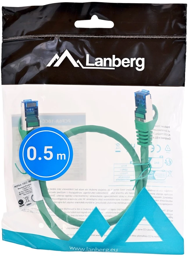 LANBERG patchcord cat.6A FTP LSZH CCA 0.5m žalias