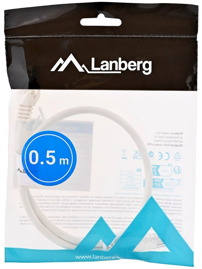 LANBERG patchcord kat.6 0,5m baltas