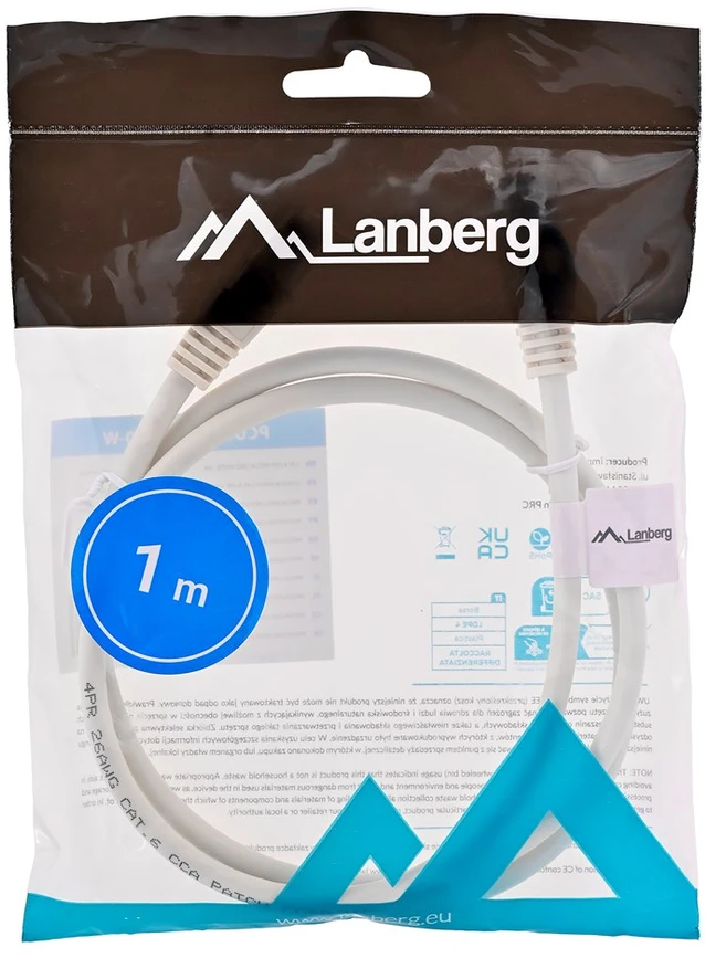 LANBERG patchcord kat.6 1m baltas