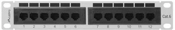 LANBERG PPU6-9012-S komutacinė panelė, 10 colių, 12 prievadų, 1U, cat.6, pilka