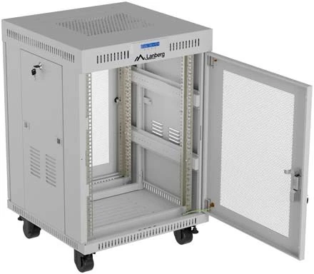 19" 15U 600 × 800 Pilkas FLOOR-STANDING RACK CABINET WITH PERFORATED DOOR AND LCD, LANBERG (FLAT PACK)
