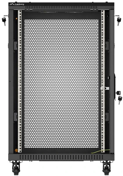 19" 18U 600 × 600 Juodas FLOOR-STANDING RACK CABINET WITH PERFORATED DOOR, LANBERG (FLAT PACK)