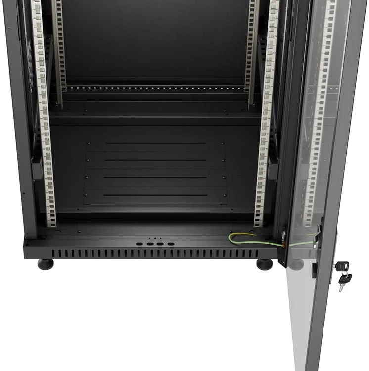 19" 18U 600 × 600 Juodas FLOOR-STANDING RACK CABINET WITH GLASS DOOR, LANBERG (FLAT PACK)