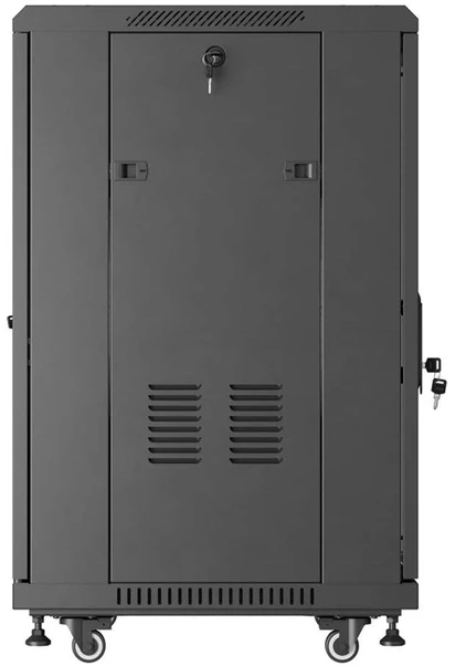 19" 18U 600 × 600 Juodas FLOOR-STANDING RACK CABINET WITH GLASS DOOR, LANBERG (FLAT PACK)