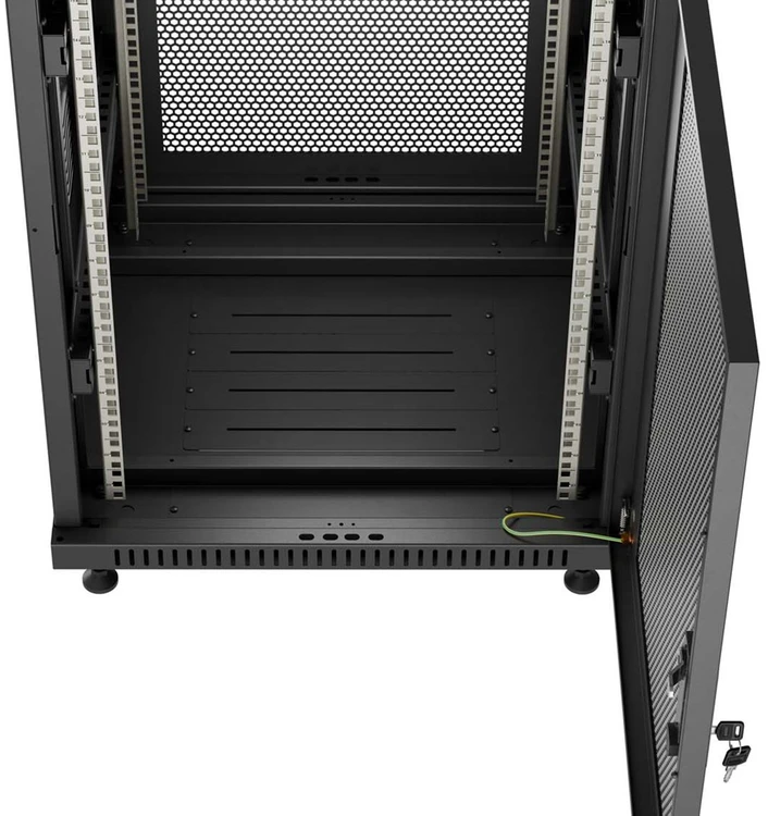 19" 18U 600 × 600 Juodas FLOOR-STANDING RACK CABINET WITH PERFORATED DOOR, LANBERG (FLAT PACK)