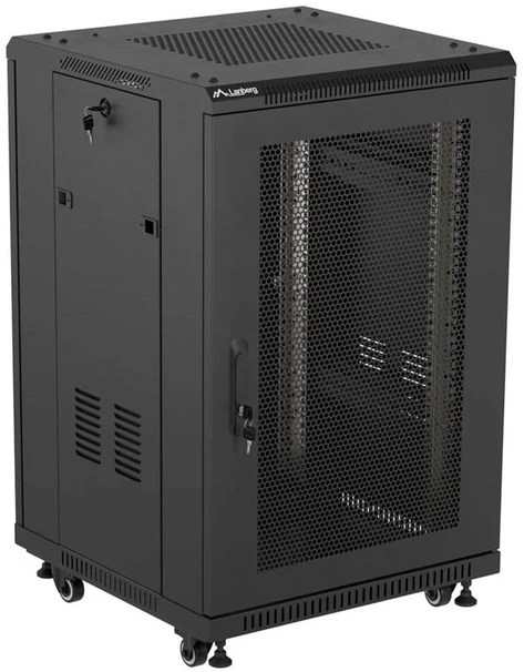 19" 18U 600 × 600 Juodas FLOOR-STANDING RACK CABINET WITH PERFORATED DOOR, LANBERG (FLAT PACK)