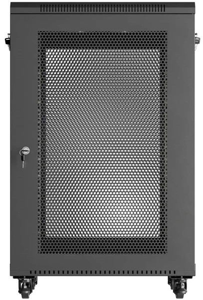 19" 18U 600 × 600 Juodas FLOOR-STANDING RACK CABINET WITH PERFORATED DOOR, LANBERG (FLAT PACK)