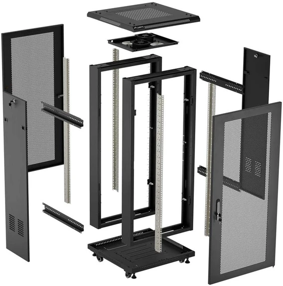 19" 18U 600 × 600 Juodas FLOOR-STANDING RACK CABINET WITH PERFORATED DOOR, LANBERG (FLAT PACK)