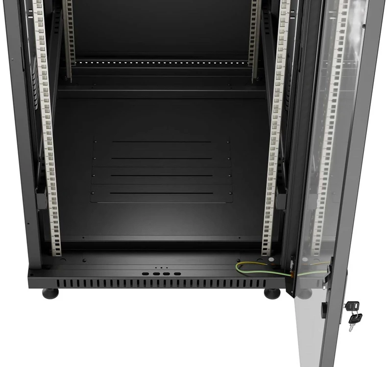 19" 18U 600 × 800 Juodas FLOOR-STANDING RACK CABINET WITH GLASS DOOR, LANBERG (FLAT PACK)
