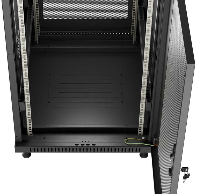 19" 18U 600 × 800 Juodas FLOOR-STANDING RACK CABINET WITH PERFORATED DOOR, LANBERG (FLAT PACK)