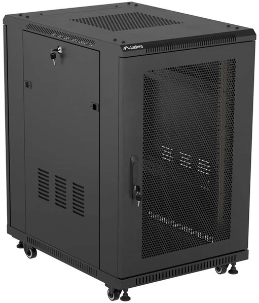 19" 18U 600 × 800 Juodas FLOOR-STANDING RACK CABINET WITH PERFORATED DOOR, LANBERG (FLAT PACK)