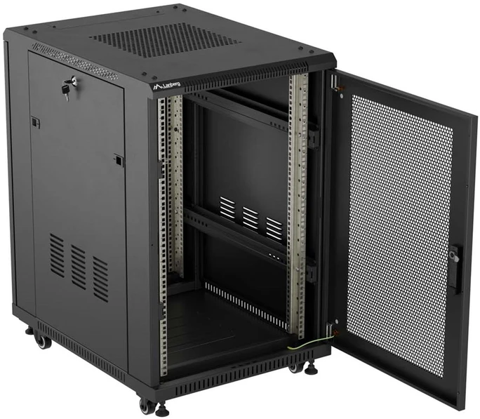 19" 18U 600 × 800 Juodas FLOOR-STANDING RACK CABINET WITH PERFORATED DOOR, LANBERG (FLAT PACK)