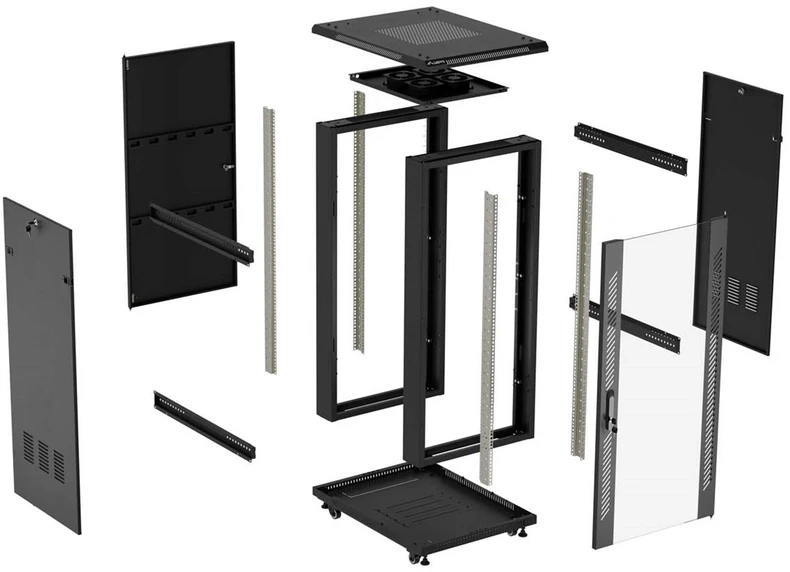 19" 18U 600 × 800 Juodas FLOOR-STANDING RACK CABINET WITH GLASS DOOR, LANBERG (FLAT PACK)