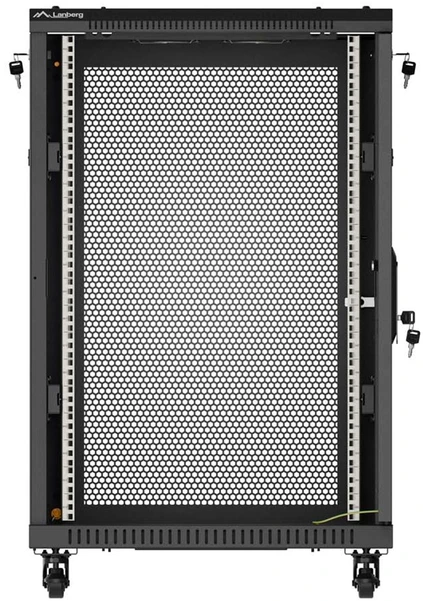 19" 18U 600 × 800 Juodas FLOOR-STANDING RACK CABINET WITH PERFORATED DOOR, LANBERG (FLAT PACK)