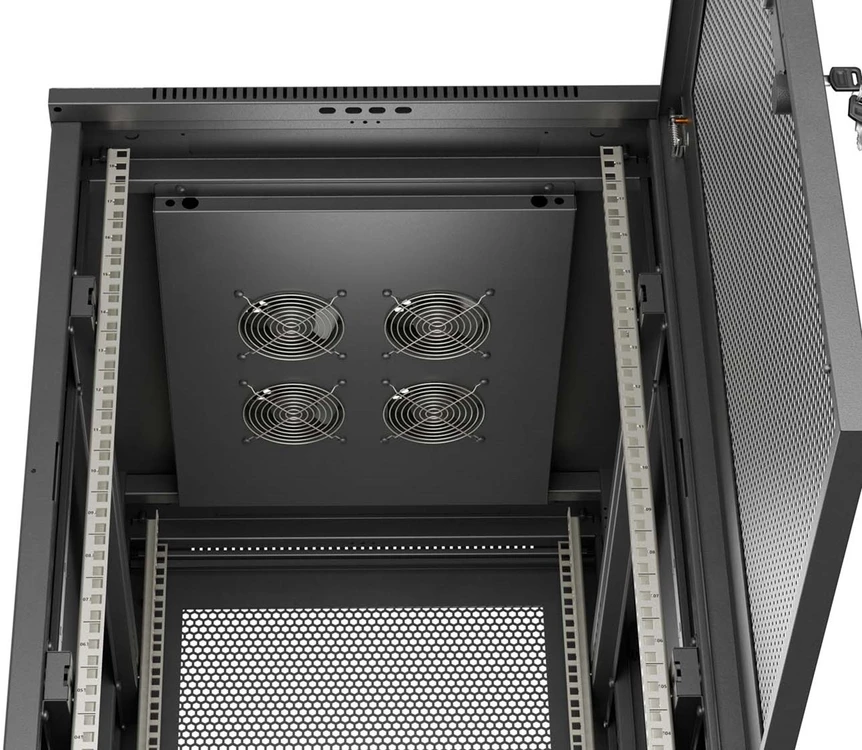 19" 18U 600 × 800 Juodas FLOOR-STANDING RACK CABINET WITH PERFORATED DOOR, LANBERG (FLAT PACK)