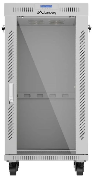 19" 22U 600 × 600 Pilkas FLOOR-STANDING RACK CABINET WITH GLASS DOOR AND LCD, LANBERG (FLAT PACK)