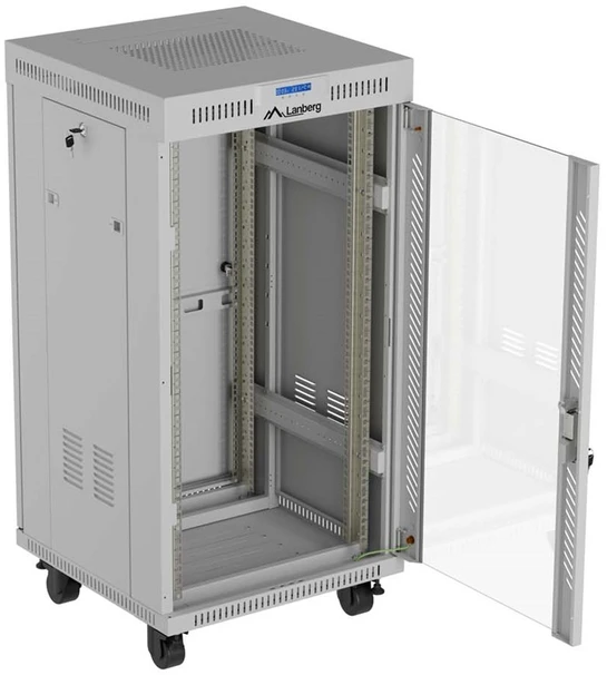 19" 22U 600 × 600 Pilkas FLOOR-STANDING RACK CABINET WITH GLASS DOOR AND LCD, LANBERG (FLAT PACK)