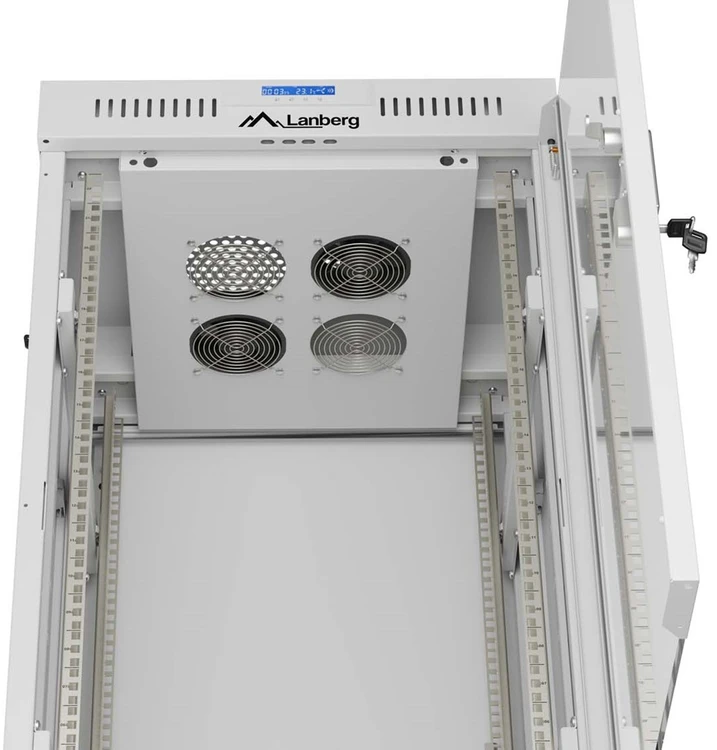 19" 22U 600 × 600 Pilkas FLOOR-STANDING RACK CABINET WITH GLASS DOOR AND LCD, LANBERG (FLAT PACK)