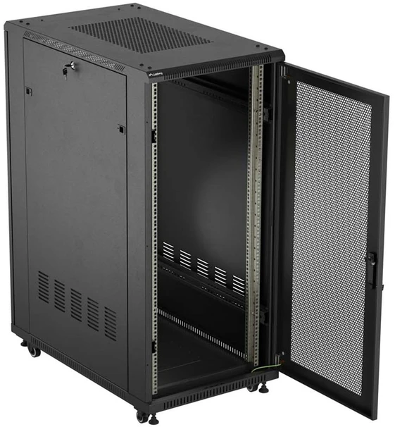 19" 27U 600 × 1000 Juodas FLOOR-STANDING RACK CABINET WITH PERFORATED DOOR, LANBERG (FLAT PACK)