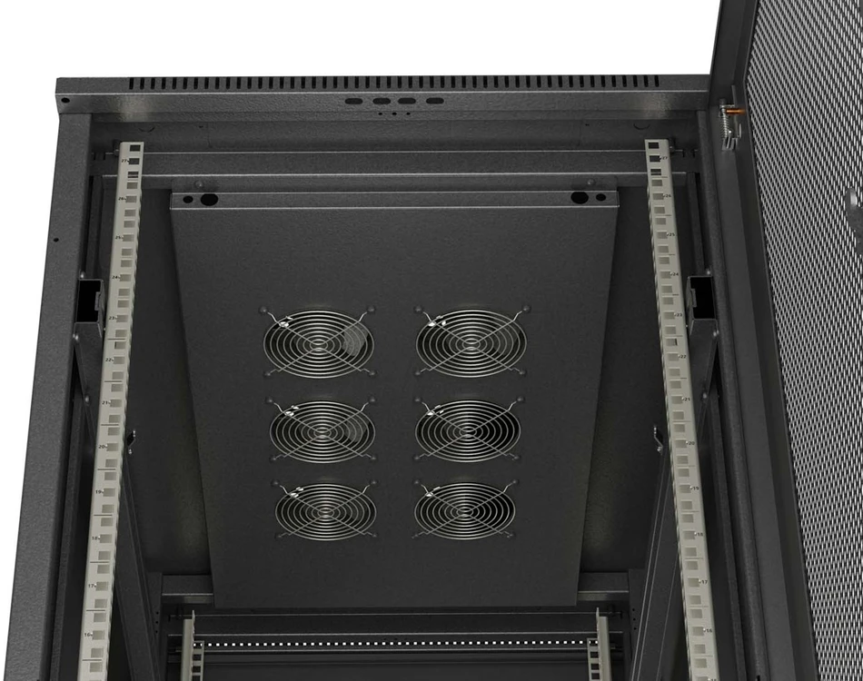 19" 27U 600 × 1000 Juodas FLOOR-STANDING RACK CABINET WITH PERFORATED DOOR, LANBERG (FLAT PACK)