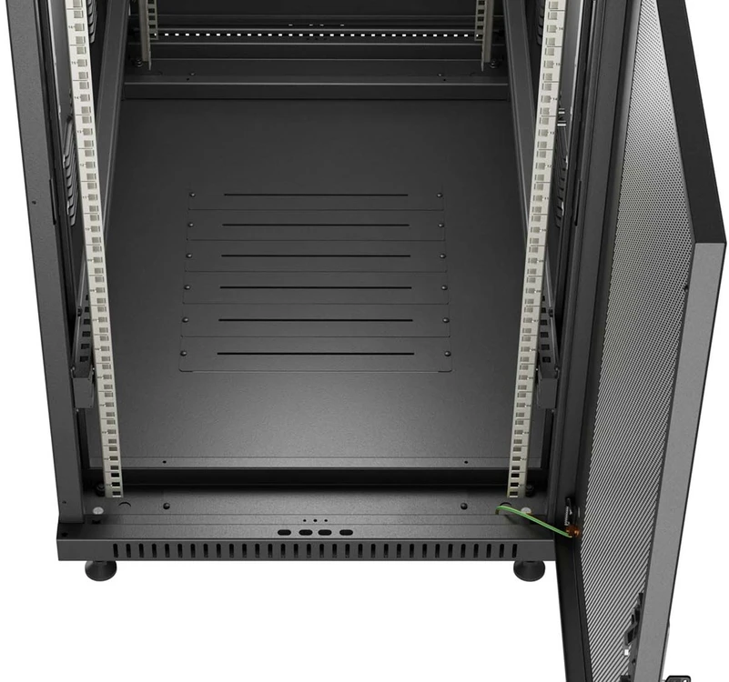 19" 27U 600 × 1000 Juodas FLOOR-STANDING RACK CABINET WITH PERFORATED DOOR, LANBERG (FLAT PACK)