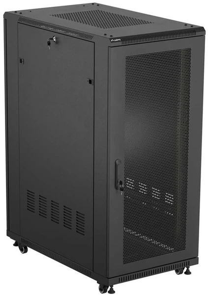 19" 27U 600 × 1000 Juodas FLOOR-STANDING RACK CABINET WITH PERFORATED DOOR, LANBERG (FLAT PACK)