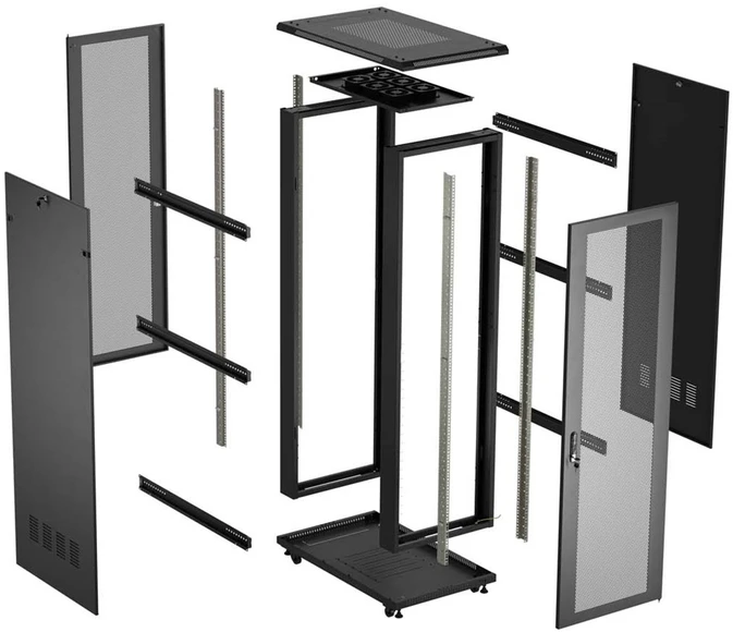 19" 27U 600 × 1000 Juodas FLOOR-STANDING RACK CABINET WITH PERFORATED DOOR, LANBERG (FLAT PACK)