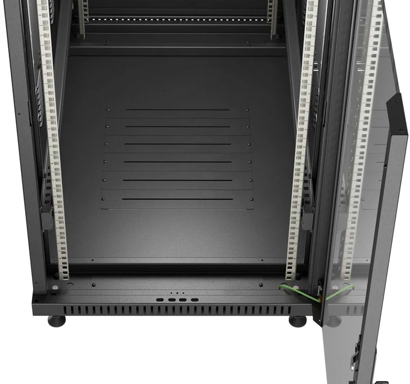 19" 27U 600 × 1000 Juodas FLOOR-STANDING RACK CABINET WITH GLASS DOOR, LANBERG (FLAT PACK)