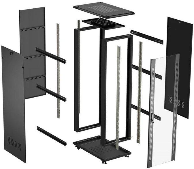 19" 27U 600 × 1000 Juodas FLOOR-STANDING RACK CABINET WITH GLASS DOOR, LANBERG (FLAT PACK)