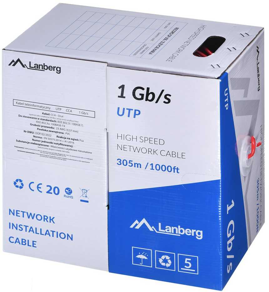 LANBERG Lan Cable UTP 1Gb/s 305m solid CCA Raudona
