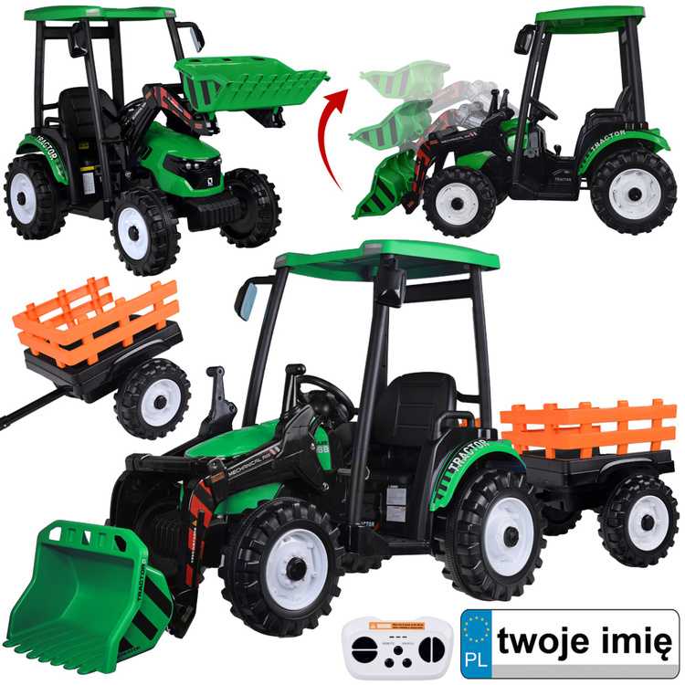 Jokomisiada Large electric TRACTOR battery operated for children trailer bucket PA0320