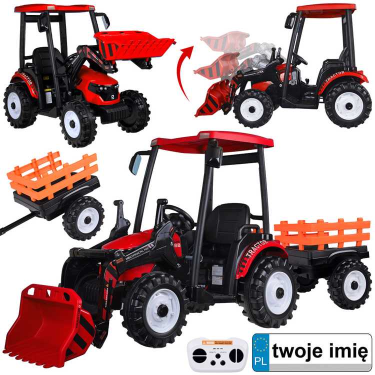 Jokomisiada Large electric TRACTOR battery operated for children trailer bucket PA0320