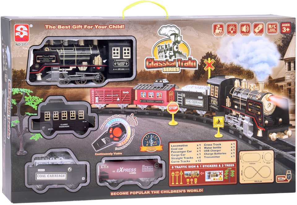Jokomisiada Large Retro Train Locomotive Remote Control Train Light Steam Sound RC0700