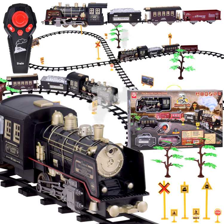 Jokomisiada Large Retro Train Locomotive Remote Control Train Light Steam Sound RC0700