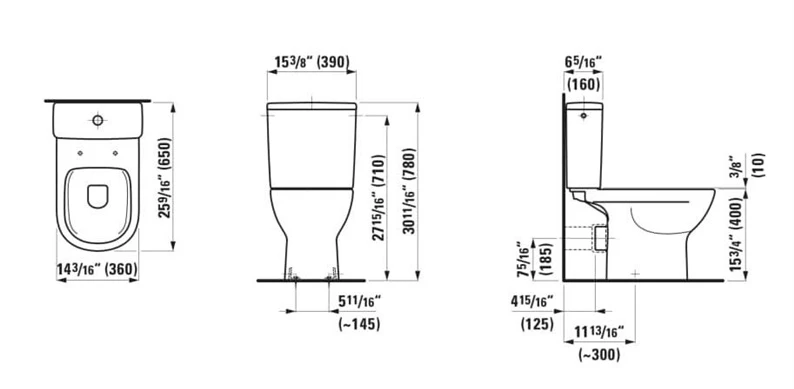 Laufen pods ar SC vāku Lua Essential Rimless, 360x650 mm, horizontals izvads, pievads no apakšas, balts