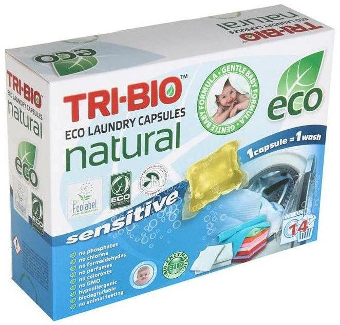 Skalbimo kapsulės TRI-BIO SENSITIVE, 14 vnt.