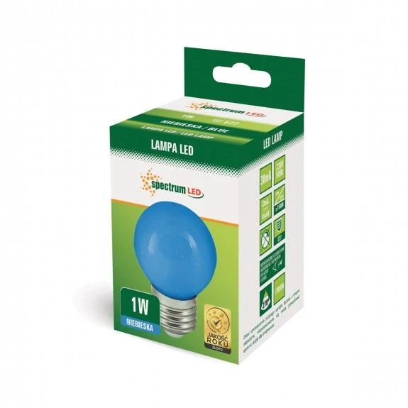 LED lempa, Spectrum, P45, 1W, E27, mėlynos spalvos